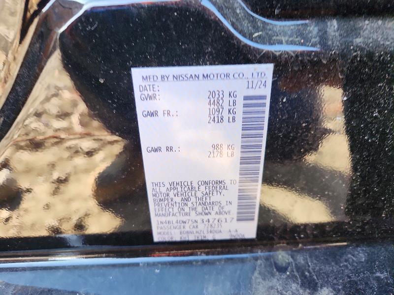 2025 Nissan Altima მანქანა იყიდება აუქციონზე, vin: 1N4BL4DW7SN347617, აუქციონის ნომერი: 50420176
