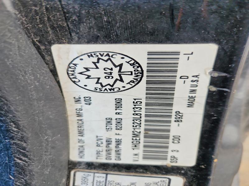 48521956 :رقم المزاد ، 1HGEM21523L813151 vin ، 2003 Honda Civic مزاد بيع