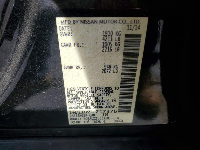 Продажа на аукционе авто 2015 Nissan Altima, vin: 1N4AL3AP2FC217376, номер лота: 48431336