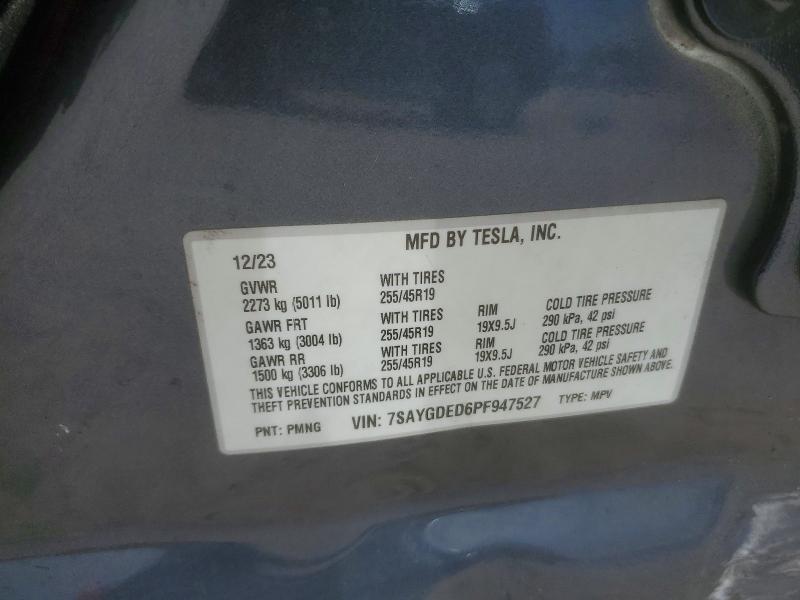 2023 Tesla Model Y მანქანა იყიდება აუქციონზე, vin: 7SAYGDED6PF947527, აუქციონის ნომერი: 49514166