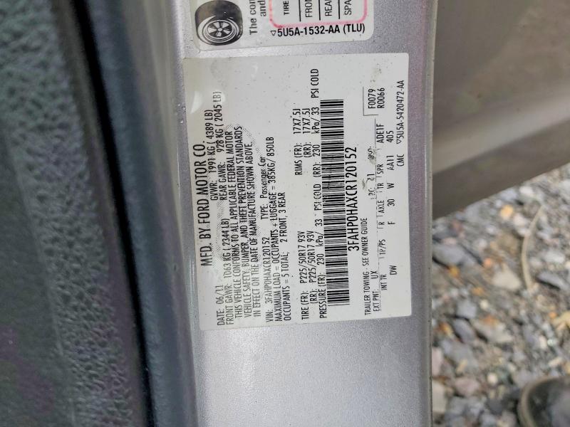 51828816 :رقم المزاد ، 3FAHP0HAXCR120152 vin ، 2012 Ford Fusion مزاد بيع