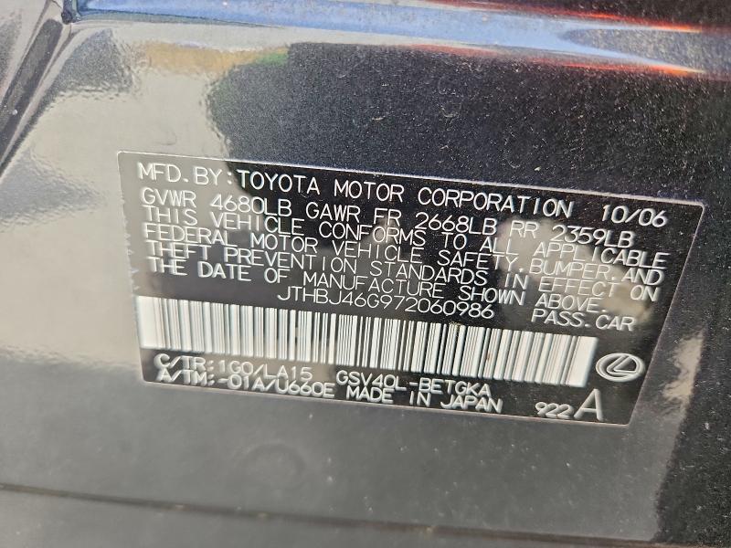 Aukcja sprzedaży 2007 Lexus Es 350, vin: JTHBJ46G972060986, numer aukcji: 48996866