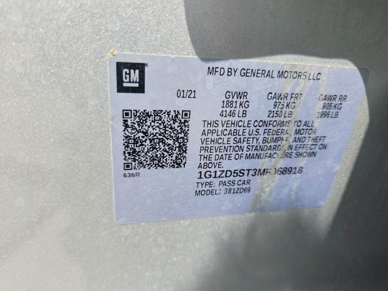 Продажа на аукционе авто 2021 Chevrolet Malibu, vin: 1G1ZD5ST3MF068918, номер лота: 50708486