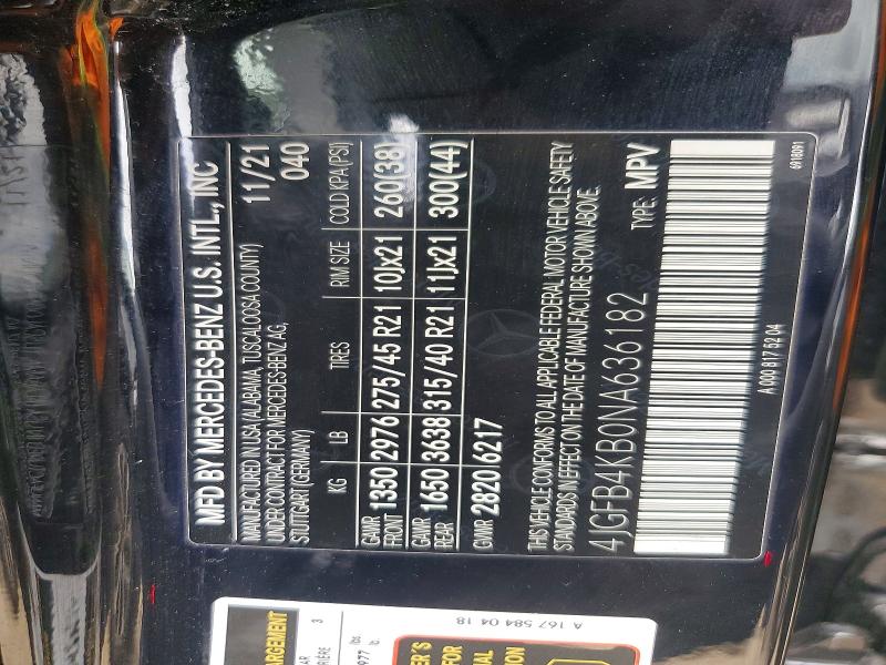 Aukcja sprzedaży 2022 Mercedes Benz Gle, vin: 4JGFB4KB0NA636182, numer aukcji: 50488606