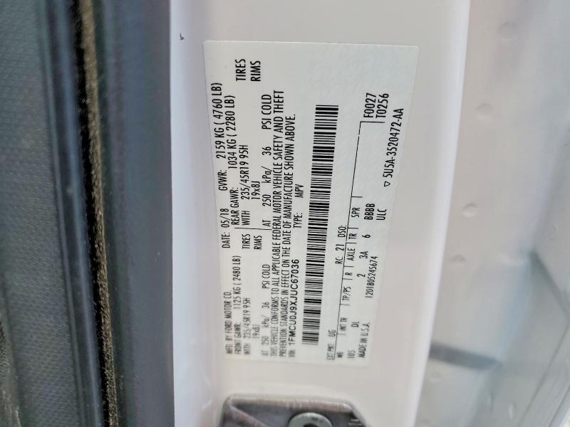 50629626 :رقم المزاد ، 1FMCU0J9XJUC67036 vin ، 2018 Ford Escape مزاد بيع
