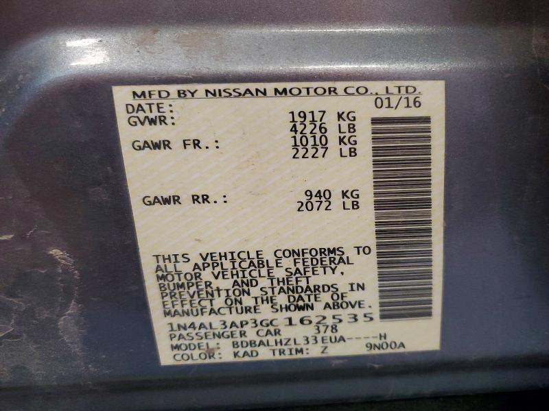 51112526 :رقم المزاد ، 1N4AL3AP3GC162535 vin ، 2016 Nissan Altima مزاد بيع