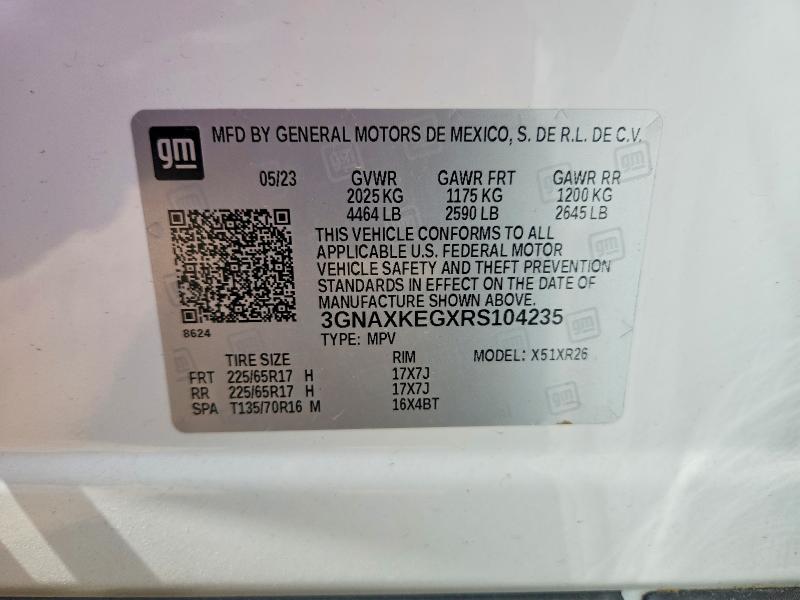 Продажа на аукционе авто 2024 Chevrolet Equinox, vin: 3GNAXKEGXRS104235, номер лота: 51462086