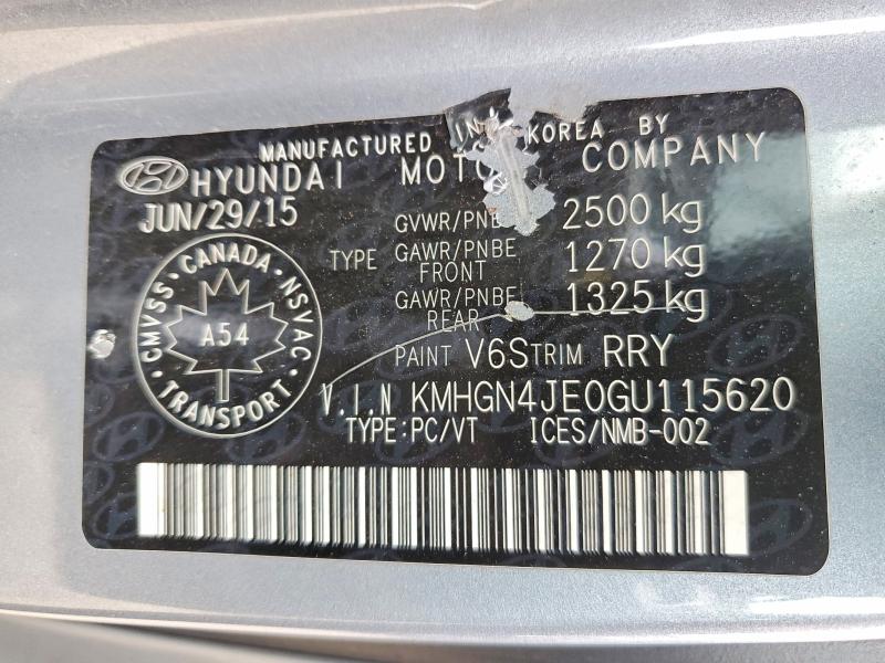 52204936 :رقم المزاد ، KMHGN4JE0GU115620 vin ، 2016 Hyundai Genesis مزاد بيع