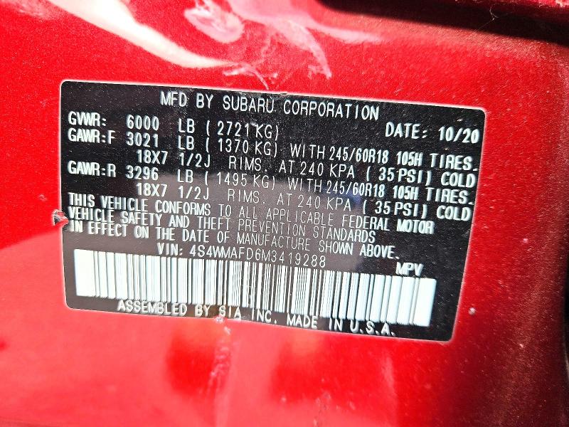 49266256 :رقم المزاد ، 4S4WMAFD6M3419288 vin ، 2021 Subaru Ascent مزاد بيع