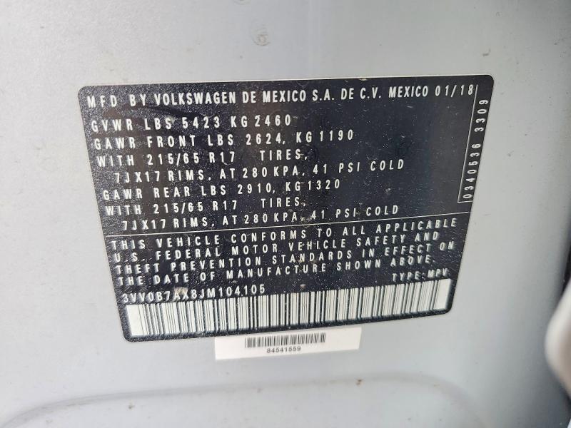 Продаж на аукціоні авто 2018 Volkswagen Tiguan, vin: 3VV0B7AX8JM104105, номер лоту: 50191096