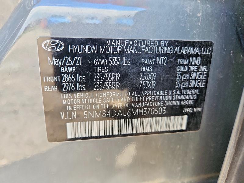 51531536 :رقم المزاد ، 5NMS4DAL6MH370503 vin ، 2021 Hyundai Santa Fe مزاد بيع