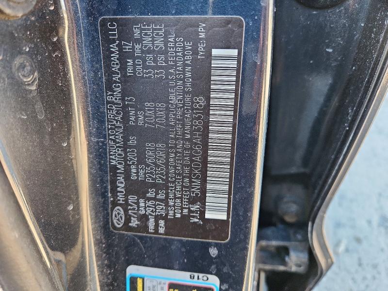 Продаж на аукціоні авто 2010 Hyundai Santa Fe, vin: 5NMSKDAG6AH383188, номер лоту: 48829926