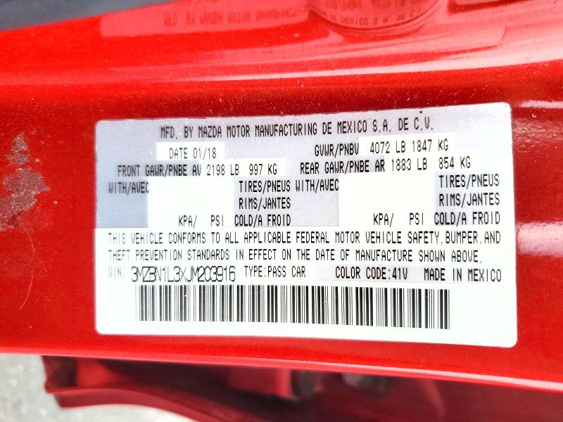 51260446 :رقم المزاد ، 3MZBN1L3XJM203916 vin ، 2018 Mazda 3 مزاد بيع