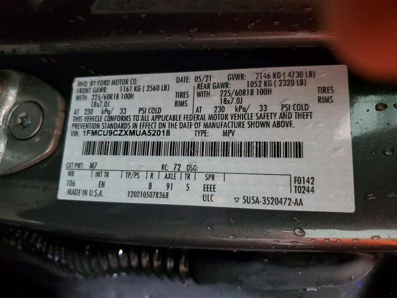 51328626 :رقم المزاد ، 1FMCU9CZXMUA52018 vin ، 2021 Ford Escape مزاد بيع