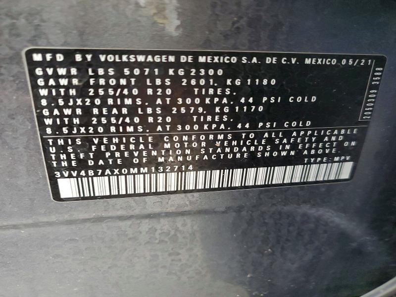Aukcja sprzedaży 2021 Volkswagen Tiguan, vin: 3VV4B7AX0MM132714, numer aukcji: 47881836