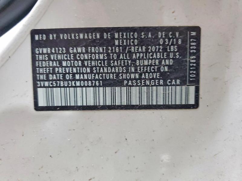Aukcja sprzedaży 2019 Volkswagen Jetta, vin: 3VWC57BU3KM008761, numer aukcji: 48039656