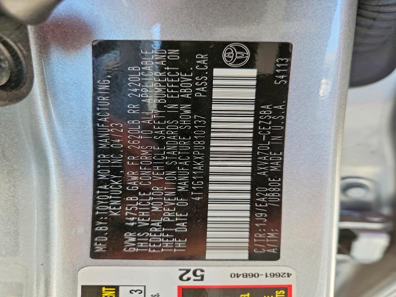 Продажа на аукционе авто 2023 Toyota Camry, vin: 4T1G11AKXPU810137, номер лота: 50431116