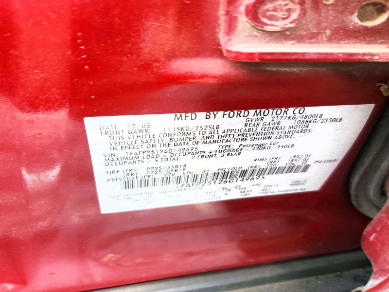 Aukcja sprzedaży 2006 Ford Five Hundred, vin: 1FAFP25126G149695, numer aukcji: 50435696