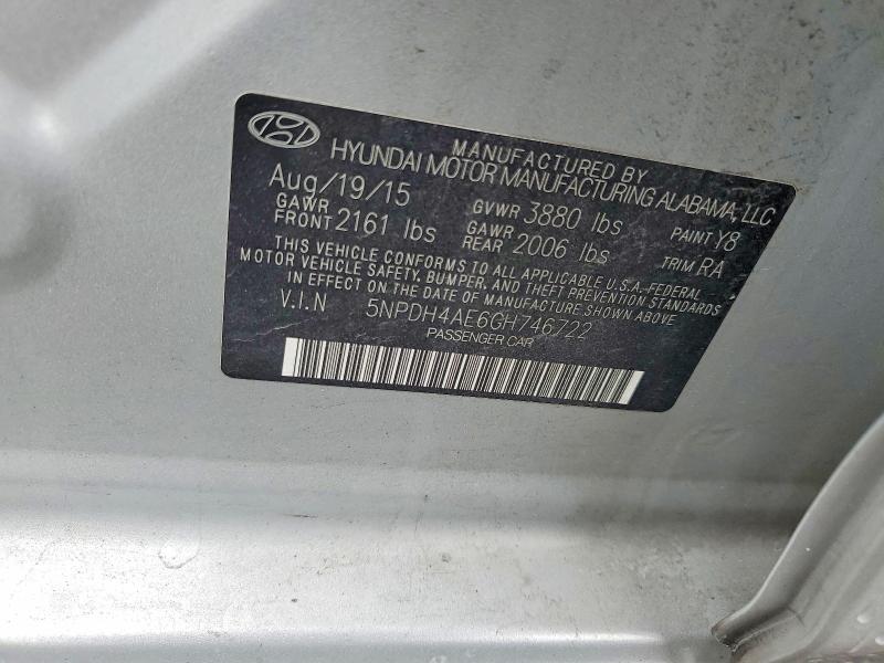 Aukcja sprzedaży 2016 Hyundai Elantra, vin: 5NPDH4AE6GH746722, numer aukcji: 48510066