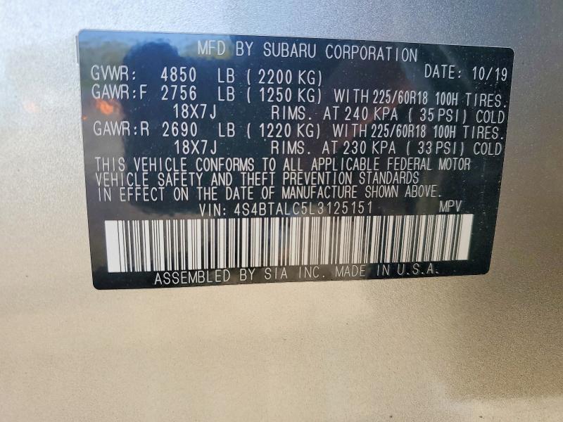 Продажа на аукционе авто 2020 Subaru Outback, vin: 4S4BTALC5L3125151, номер лота: 50366426