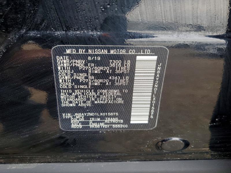 2020 Nissan Armada მანქანა იყიდება აუქციონზე, vin: JN8AY2ND1LX015675, აუქციონის ნომერი: 48195506