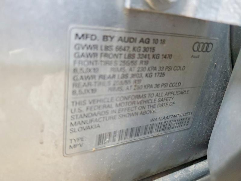 Aukcja sprzedaży 2019 Audi Q7, vin: WA1LAAF74KD012551, numer aukcji: 48596666