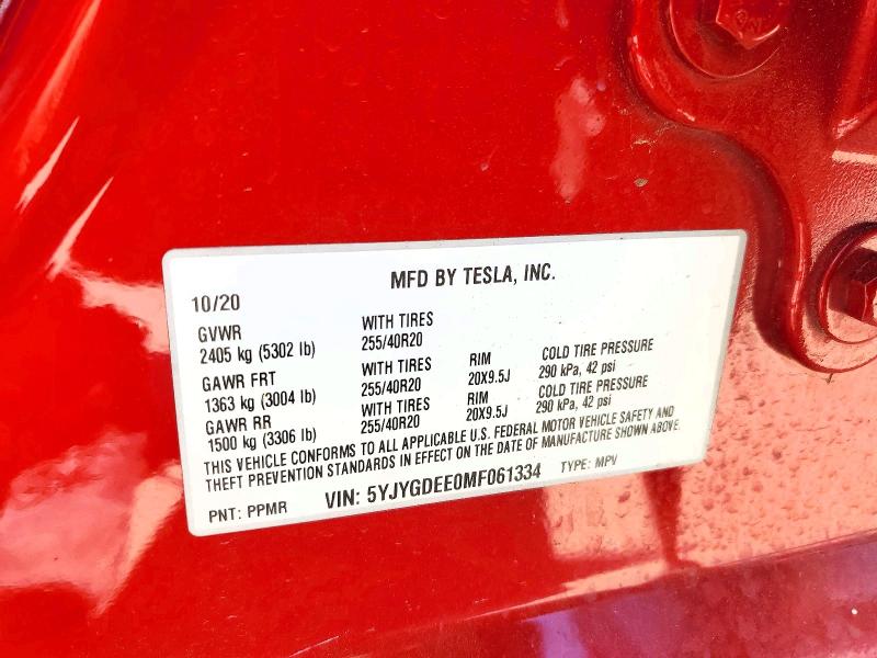 Aukcja sprzedaży 2021 Tesla Model Y, vin: 5YJYGDEE0MF061334, numer aukcji: 49036376