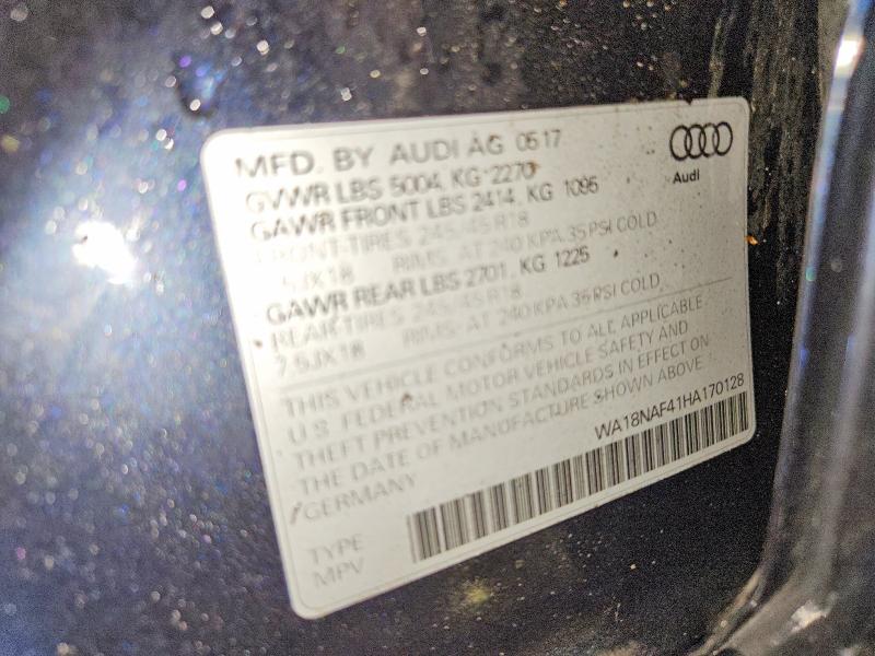 2017 Audi A4 Allroad მანქანა იყიდება აუქციონზე, vin: WA18NAF41HA170128, აუქციონის ნომერი: 50958856