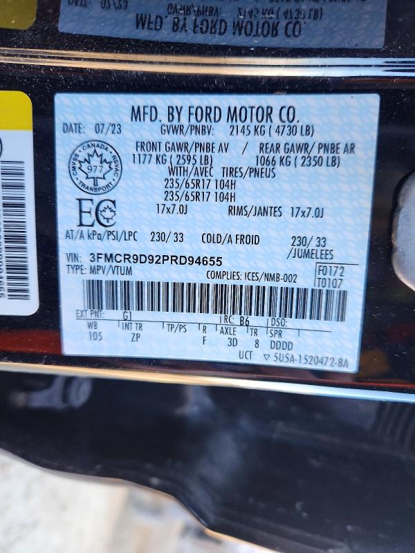 49161136 :رقم المزاد ، 3FMCR9D92PRD94655 vin ، 2023 Ford Bronco Sport مزاد بيع