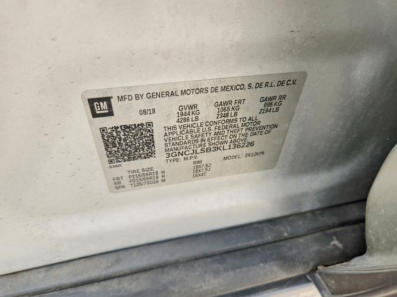 Продажа на аукционе авто 2019 Chevrolet Trax, vin: 3GNCJLSB3KL136226, номер лота: 51953376