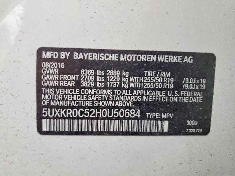 48007856 :رقم المزاد ، 5UXKR0C52H0U50684 vin ، 2017 Bmw X5 مزاد بيع