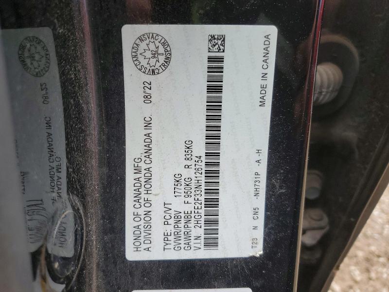 Продажа на аукционе авто 2022 Honda Civic Ex 4dr, vin: 2HGFE2F33NH126754, номер лота: 49296256