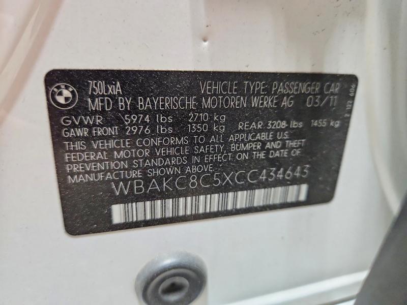 51629616 :رقم المزاد ، WBAKC8C5XCC434643 vin ، 2012 Bmw 7 Series 740i Rwd مزاد بيع