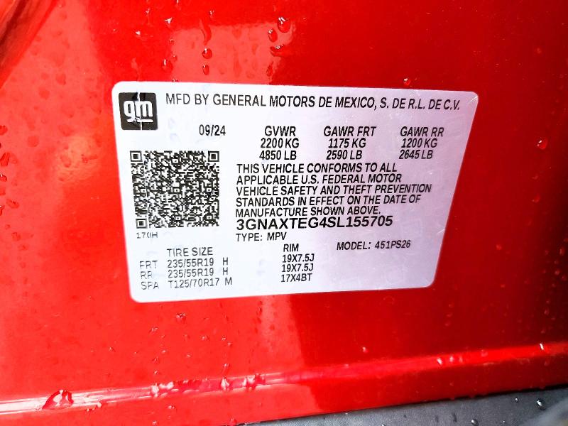 2025 Chevrolet Equinox მანქანა იყიდება აუქციონზე, vin: 3GNAXTEG4SL155705, აუქციონის ნომერი: 50818796