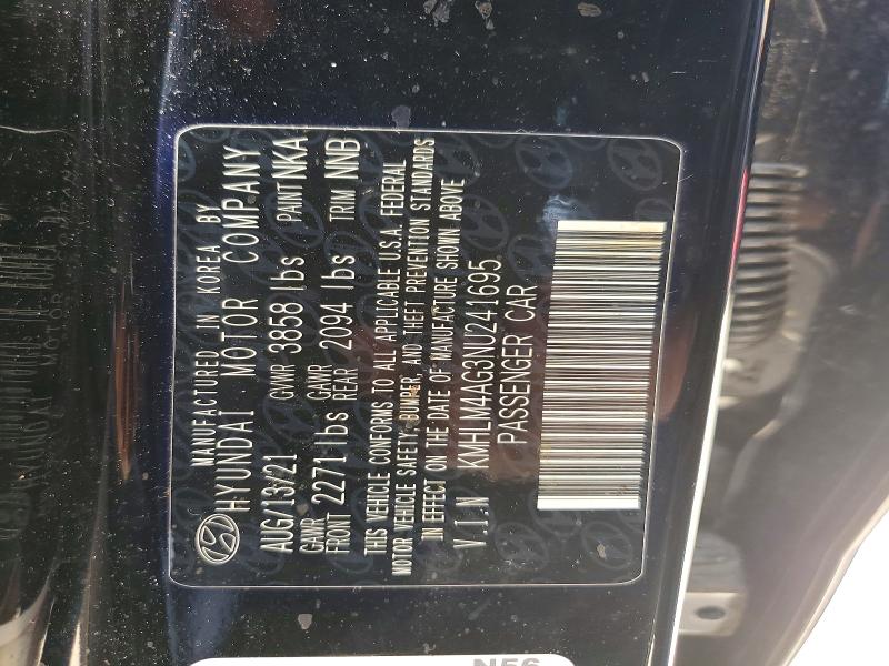 2022 Hyundai Elantra მანქანა იყიდება აუქციონზე, vin: KMHLM4AG3NU241695, აუქციონის ნომერი: 46723426