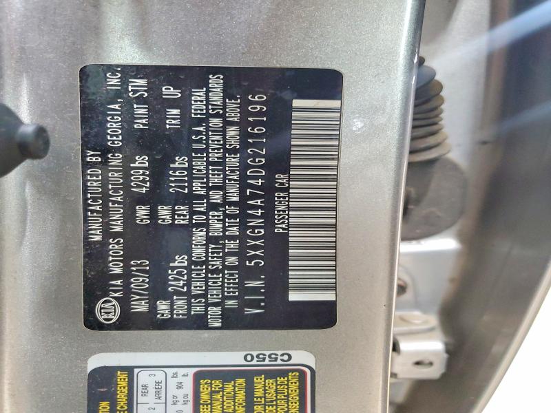 50811356 :رقم المزاد ، 5XXGN4A74DG216196 vin ، 2013 Kia Optima مزاد بيع