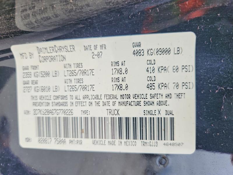Aukcja sprzedaży 2007 Dodge Ram 2500, vin: 3D7KS28A67G770226, numer aukcji: 51658946
