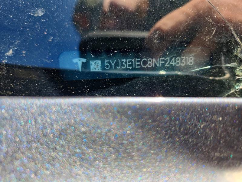 50557416 :رقم المزاد ، 5YJ3E1EC8NF248318 vin ، 2022 Tesla Model 3 مزاد بيع