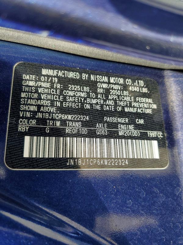 2019 Nissan Rogue Sport მანქანა იყიდება აუქციონზე, vin: JN1BJ1CP6KW222324, აუქციონის ნომერი: 49984826