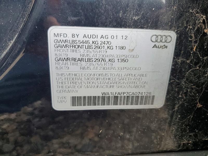 Продажа на аукционе авто 2012 Audi Q5, vin: WA1LFAFP7CA074126, номер лота: 49722076