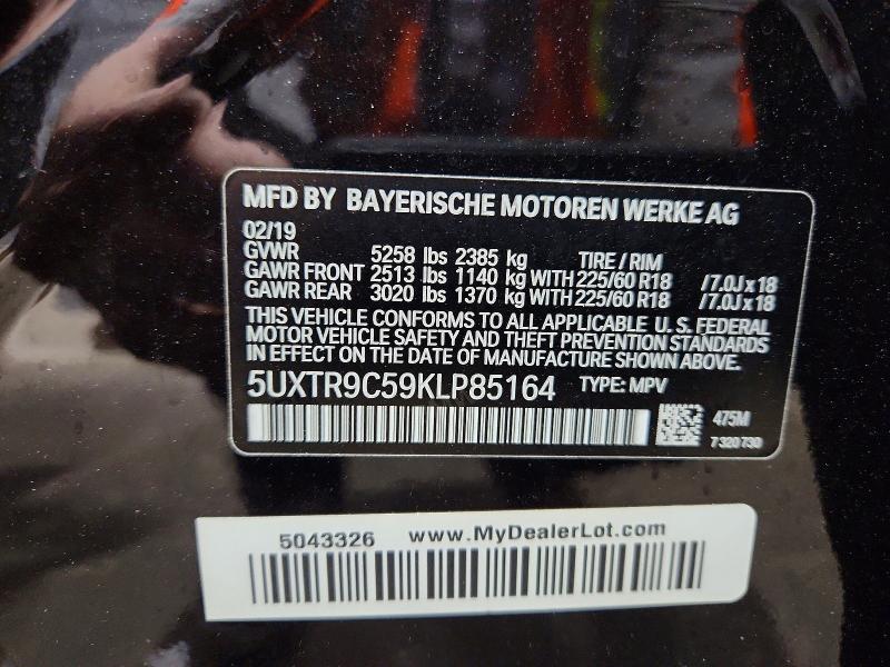 47097956 :رقم المزاد ، 5UXTR9C59KLP85164 vin ، 2019 Bmw X3 مزاد بيع