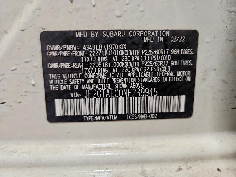 Продажа на аукционе авто 2022 Subaru Crosstrek, vin: JF2GTAEC0NH239945, номер лота: 51672426
