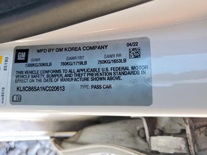 48804316 :رقم المزاد ، KL8CB6SA1NC020613 vin ، 2022 Chevrolet Spark مزاد بيع