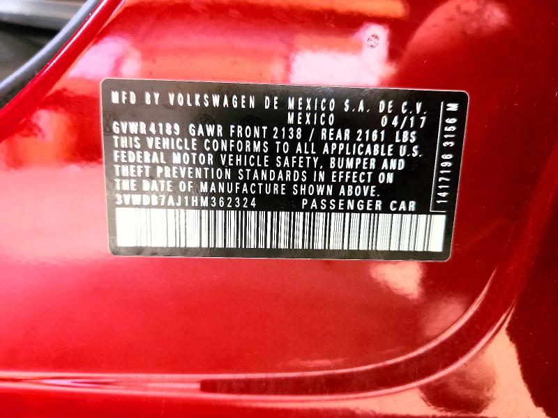 51603376 :رقم المزاد ، 3VWDB7AJ1HM362324 vin ، 2017 Volkswagen Jetta مزاد بيع