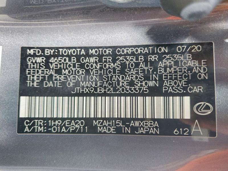 Aukcja sprzedaży 2020 Lexus Ux, vin: JTHX9JBH2L2033375, numer aukcji: 49745756