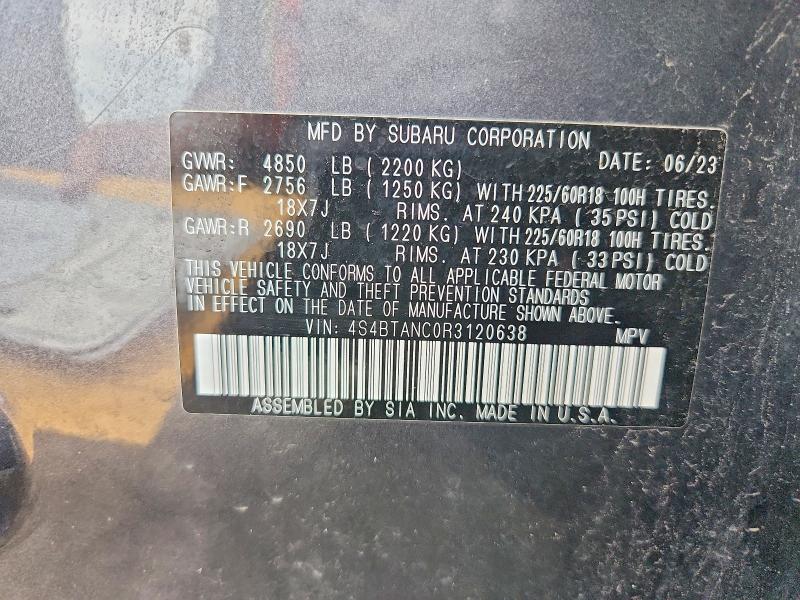Продажа на аукционе авто 2024 Subaru Outback, vin: 4S4BTANC0R3120638, номер лота: 49840956