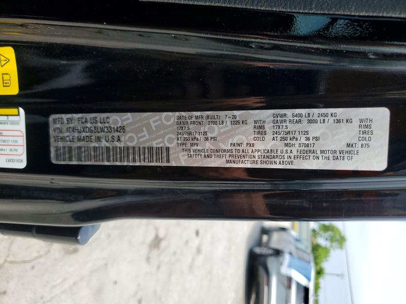 2020 Jeep Wrangler Unlimited მანქანა იყიდება აუქციონზე, vin: 1C4HJXDG8LW331426, აუქციონის ნომერი: 51415196