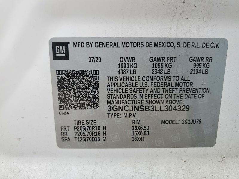 51775636 :رقم المزاد ، 3GNCJNSB3LL304329 vin ، 2020 Chevrolet Trax مزاد بيع