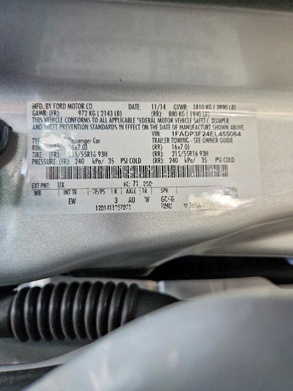 2014 Ford Focus მანქანა იყიდება აუქციონზე, vin: 1FADP3F24EL455064, აუქციონის ნომერი: 48301756