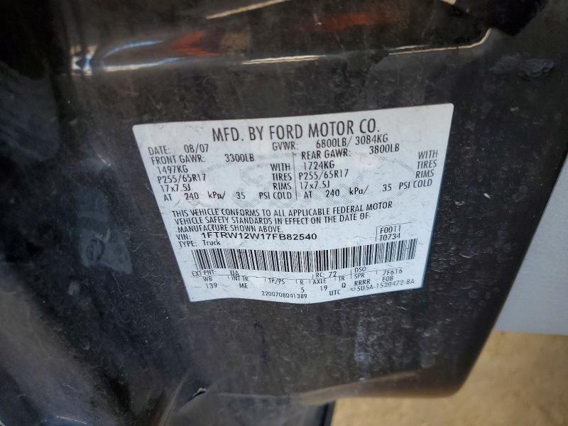 50666206 :رقم المزاد ، 1FTRW12W17FB82540 vin ، 2007 Ford F150 مزاد بيع